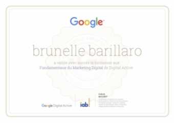 Brunelle Barillaro attestation formation aux Fondamentaux du Marketing Digital par Google